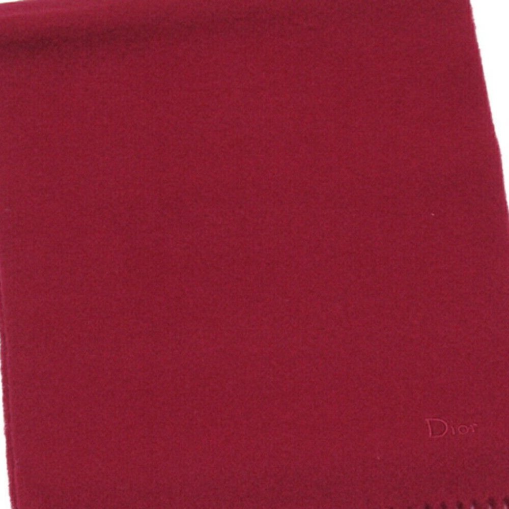 DIOR muffler logo embroidery Bordeaux wool hair Authentic - Picture 2 of 6